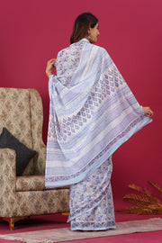 Mulmul Cotton Saree with Hand Block Print - Shivanya Handicrafts Women's Traditional Indian Wear